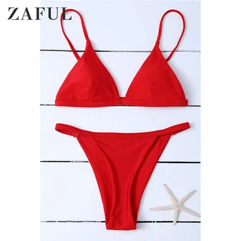 

ZAFUL Spaghetti Strap Low Waisted Bikini Swimwear Sexy Bikinis Women Swimsuit Soft Pad Thong Bathing Suits Bikini Set Swimwear