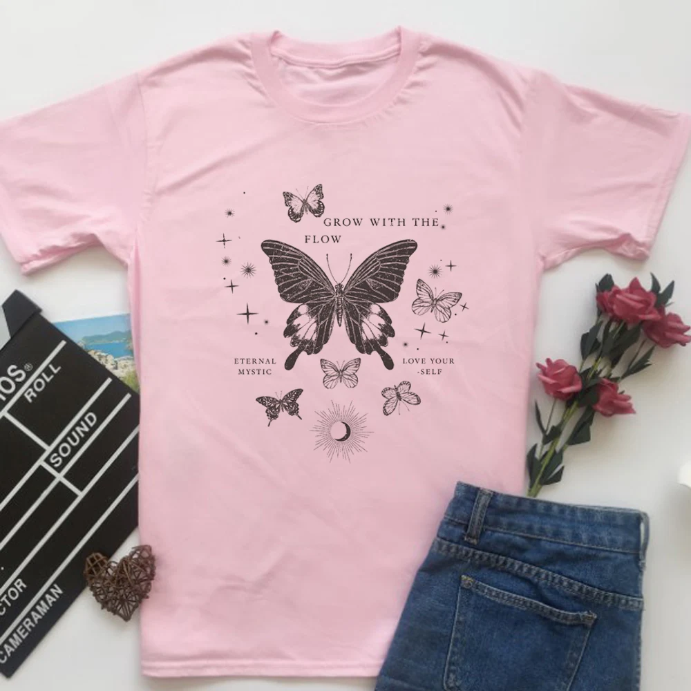 

Sun Moon Butterfly Female Slogan T Shirt Vintage Oversized Cotton Slogan T-Shirt Women Fashion Graphic Tshirts Cute Tees Tops