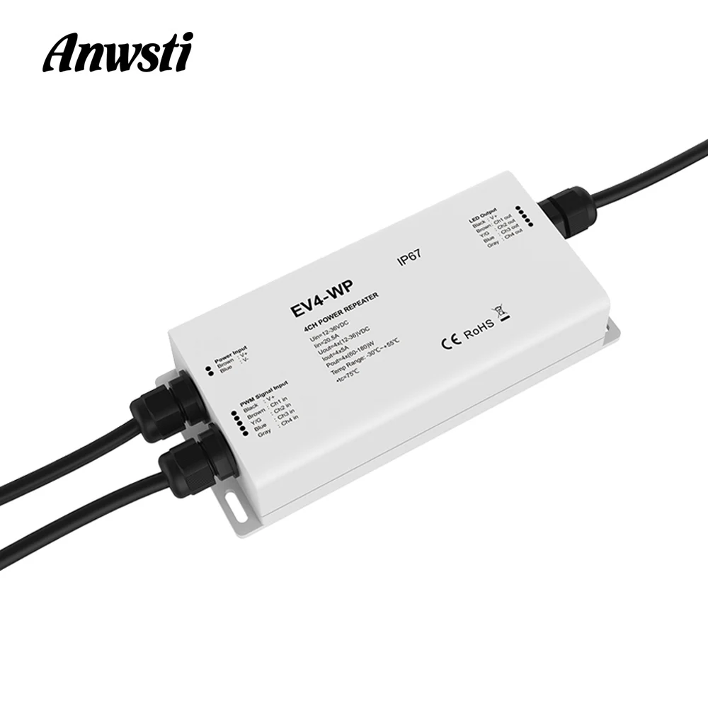 Waterproof Power Repeater 4 Channel Constant Voltage RGBW RGB LED Amplifier 12V 24V 36V PWM Repeater for LED Strip Light EV4-WP
Waterproof Power Repeater 4 Channel Constant Voltage RGBW RGB LED Amplifier 12V 24V 36V PWM Repeater for LED Strip Light EV4-WP