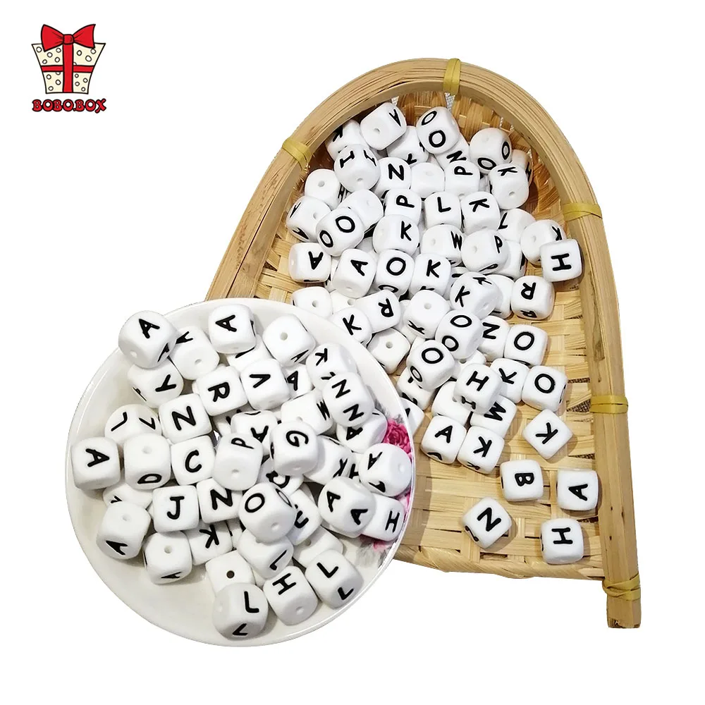 BOBO.BOX Baby Teether 100Pcs/lot English Alphabet Beads BPA Free For DIY Baby Teething Pacifier Chain Silicone Beads Letter