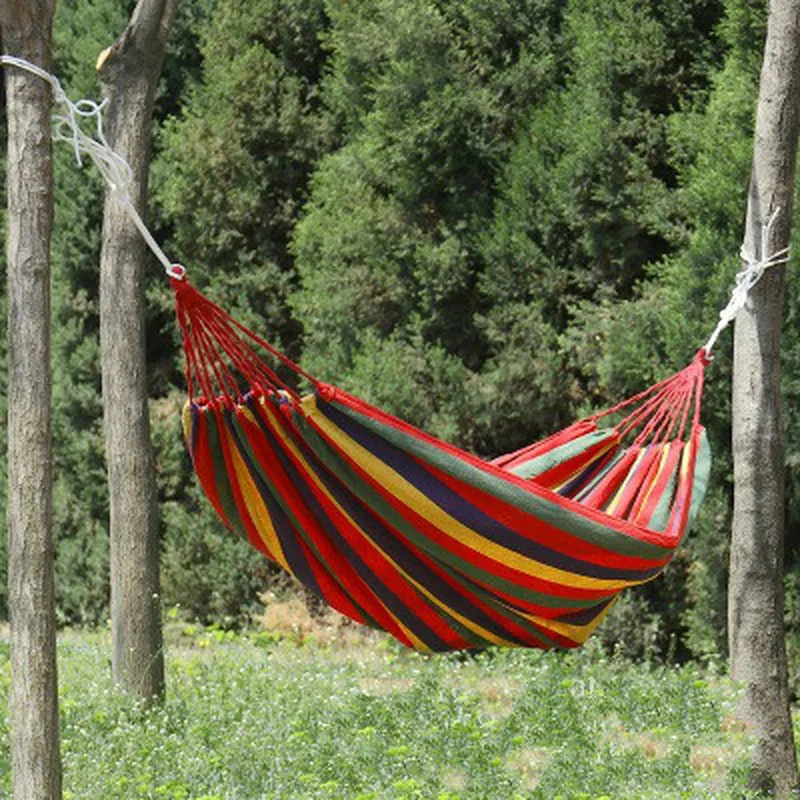 

1pc Portable Hammock Outdoor Hammock Garden Sports Home Travel Camping Swing Canvas Stripe Hang Bed Hammock Red, Blue 190 x 80cm