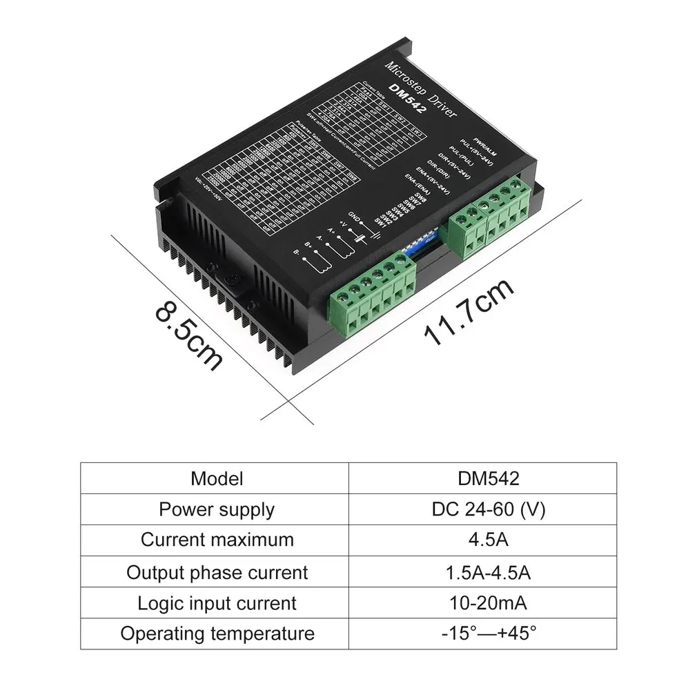 DM542 Stepper Motor Driver Controller For 57 86 Series 2-phase Digital Stepper Motor Driver DC 24-60 V 4.5A Durable
DM542 Stepper Motor Driver Controller For 57 86 Series 2-phase Digital Stepper Motor Driver DC 24-60 V 4.5A Durable