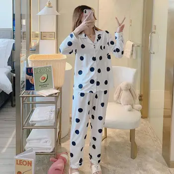 MISSKY Woman Pajama Sets Spring Autumn Dots Decorated Sleepwear Suits Turn-down Collar Top and Elastic Waist Pants
MISSKY Woman Pajama Sets Spring Autumn Dots Decorated Sleepwear Suits Turn-down Collar Top and Elastic Waist Pants