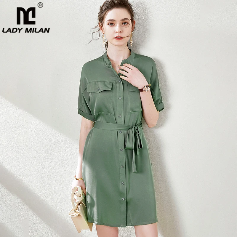 100% Pure Silk Women's Runway Dresses O Neck Short Sleeves Front Pockets Sash Belt Fashion Casual Dresses
100% Pure Silk Women's Runway Dresses O Neck Short Sleeves Front Pockets Sash Belt Fashion Casual Dresses