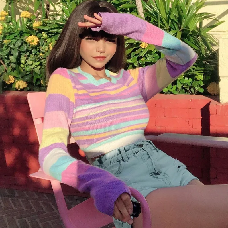 2020 Autumn and Winter New Knitted Slim Sweater Women's Candy Color Striped Ring Short Knit Bottoming Shirt Top Elegant Sweaters
2020 Autumn and Winter New Knitted Slim Sweater Women's Candy Color Striped Ring Short Knit Bottoming Shirt Top Elegant Sweaters