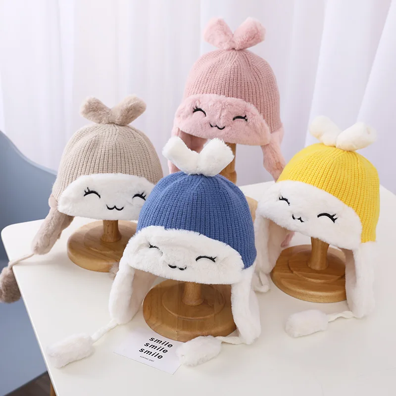 

Kids Girls Hat Autumn Winter Children's Hats for Boys Baby Cute Plush Velvet Thick Headdresss Windproof Warm Knitted Ear Cap