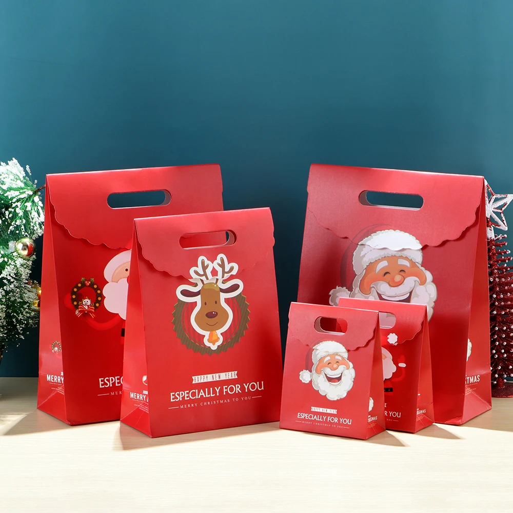 1 pc christmas kraft paper bag santa claus elk pattern gift box