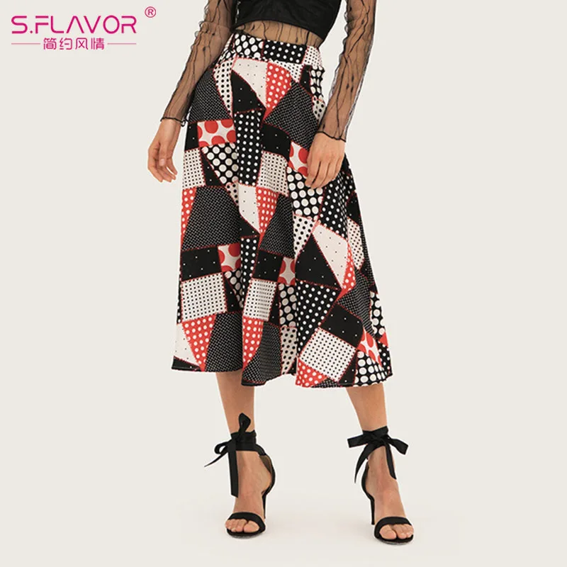 S. FLAVOR 2020 модные богемные весенние юбки с высокой талией и принтом женские