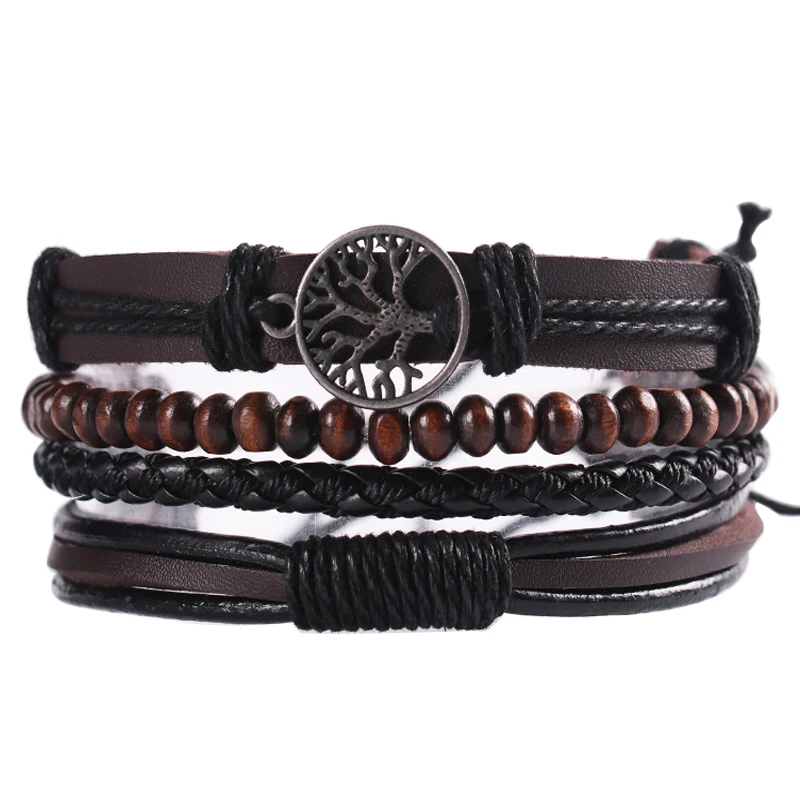 Ethnic Tribe Wrist Strap 4-Piece Set/Men's Woven Winding Leather Bracelet Vintage Lucky Tree Rudder Charm Wooden Beads
Ethnic Tribe Wrist Strap 4-Piece Set/Men's Woven Winding Leather Bracelet Vintage Lucky Tree Rudder Charm Wooden Beads