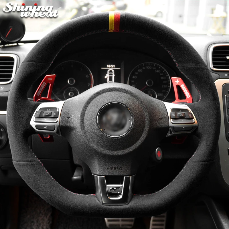 Черная замша чехол рулевого колеса автомобиля для Volkswagen VW Golf 6 (VI) GTI Polo (R-Line) Scirocco Tiguan (R-Line)
Черная замша чехол рулевого колеса автомобиля для Volkswagen VW Golf 6 (VI) GTI Polo (R-Line) Scirocco Tiguan (R-Line)
