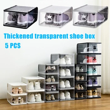 5Pcs Clear Stackable Shoes Box Thickened Dustproof Plastic Clamshell Drawer Type Shoe Storage Box Organizer In Stock
5Pcs Clear Stackable Shoes Box Thickened Dustproof Plastic Clamshell Drawer Type Shoe Storage Box Organizer In Stock