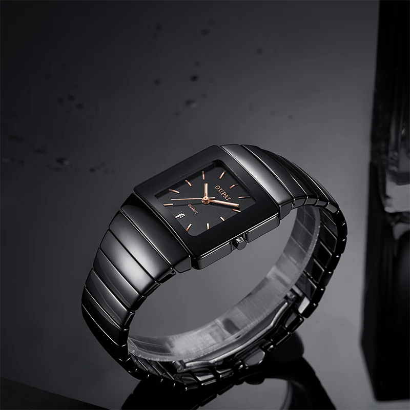 Фото OUPAI Щепка камень защитный бизнес черные керамические часы - купить