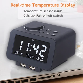 Electronic Alarm Clock Multifunction FM Radio Adjustable Backlight Temperature Display Dual USB Ports Digital Table Alarm Watch 
Electronic Alarm Clock Multifunction FM Radio Adjustable Backlight Temperature Display Dual USB Ports Digital Table Alarm Watch