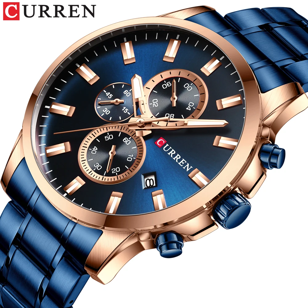 CURREN Fashion Quartz Men Watch Chronograph Auto Date Wristwatch Stainless Steel Band Casual Business Gold Blue Clock 8348
CURREN Fashion Quartz Men Watch Chronograph Auto Date Wristwatch Stainless Steel Band Casual Business Gold Blue Clock 8348