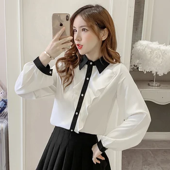 COIGARSAM Full Sleeve Shirt Womens tops New Patchwork Women shirts White 9663
COIGARSAM Full Sleeve Shirt Womens tops New Patchwork Women shirts White 9663