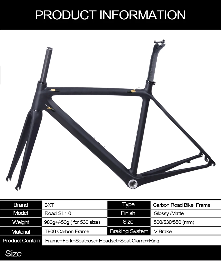 Cheap factory price frame carbon road bike matte Carbon Racing Bicycle Frameset ultralight 5 color 50/53/55 cm bicicleta carbon frame 0