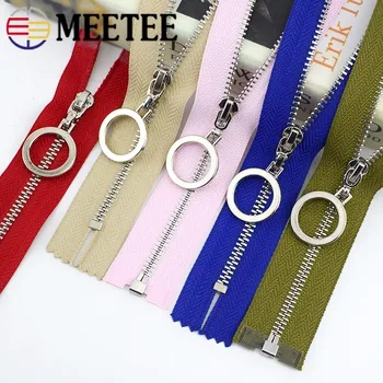 

Meetee 2pcs 20-70cm 3# Metal Close-End Open-End Zipper Auto Lock O Ring Zipper Silder Silver Tooth Decor Zip DIY Sew Accessories