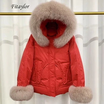 Fitaylor Large Natural Fox Fur Collar Duck Down Parkas Winter Jacket Women Short Hooded Down Coat Female Loose Snow Outwear
Fitaylor Large Natural Fox Fur Collar Duck Down Parkas Winter Jacket Women Short Hooded Down Coat Female Loose Snow Outwear