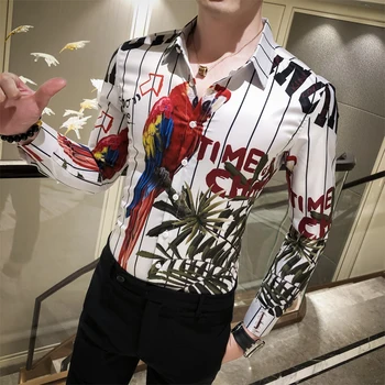 Parrot Print Men Shirt Long Sleeve Slim Casual Turn Down Collar Tops White Blouse 
Parrot Print Men Shirt Long Sleeve Slim Casual Turn Down Collar Tops White Blouse