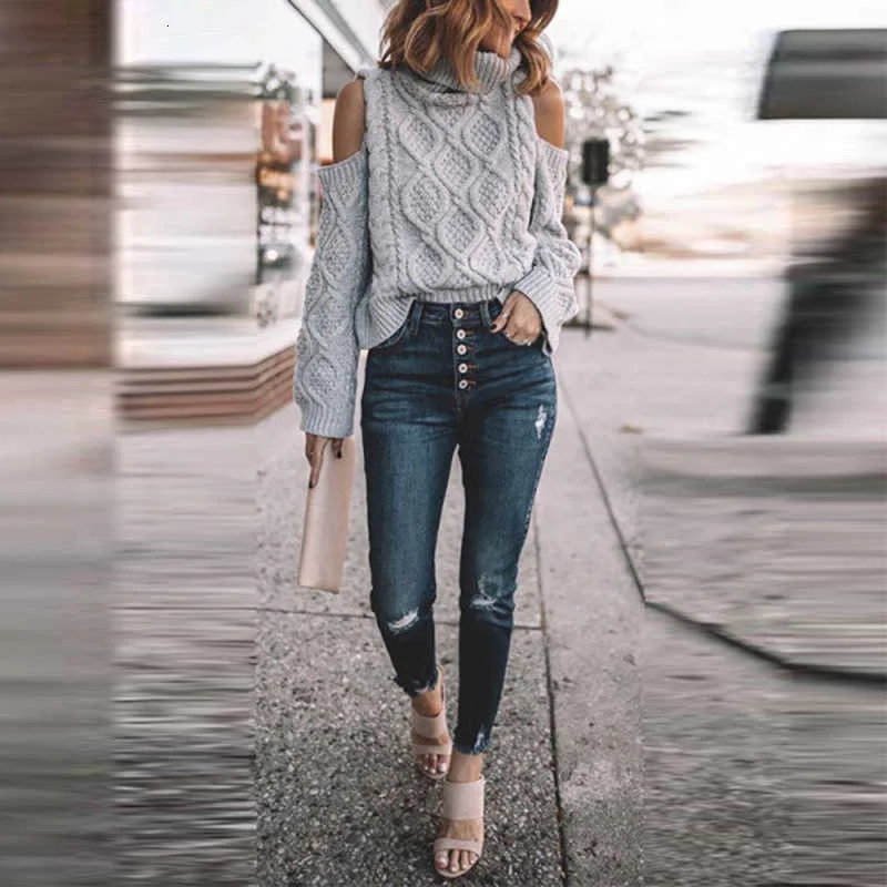 CHICEVER Korean Hollow Out Knitted Sweater Women Turtleneck Long Sleeve Off Shoulder Pullover Female 2019 Autumn Fashion Clothes (1).jpg