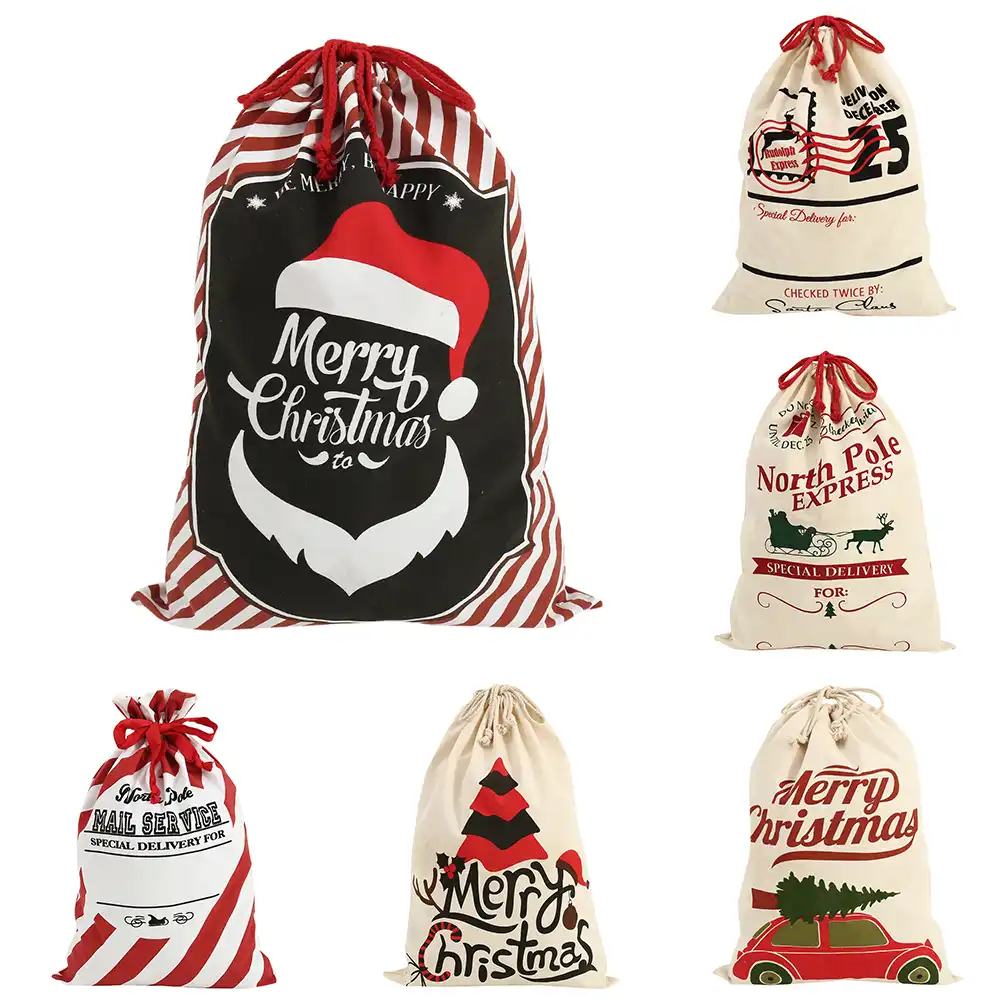 bag custom christmas linen gift bags drawstring cotton santa