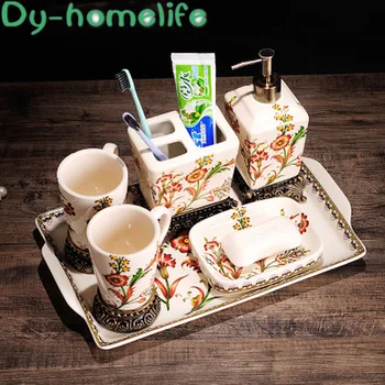 European Creative Flower Ice Crack Ceramic Resin Base Family Bathroom Toiletry Tray 6-piece Star Hotel Supporting Bathroom Set
European Creative Flower Ice Crack Ceramic Resin Base Family Bathroom Toiletry Tray 6-piece Star Hotel Supporting Bathroom Set