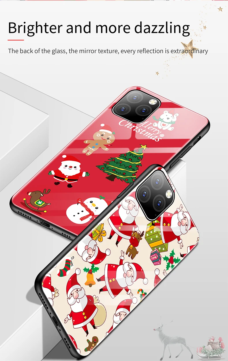 christmas glass painted phone case for iphone 11 pro xsmax xs xr