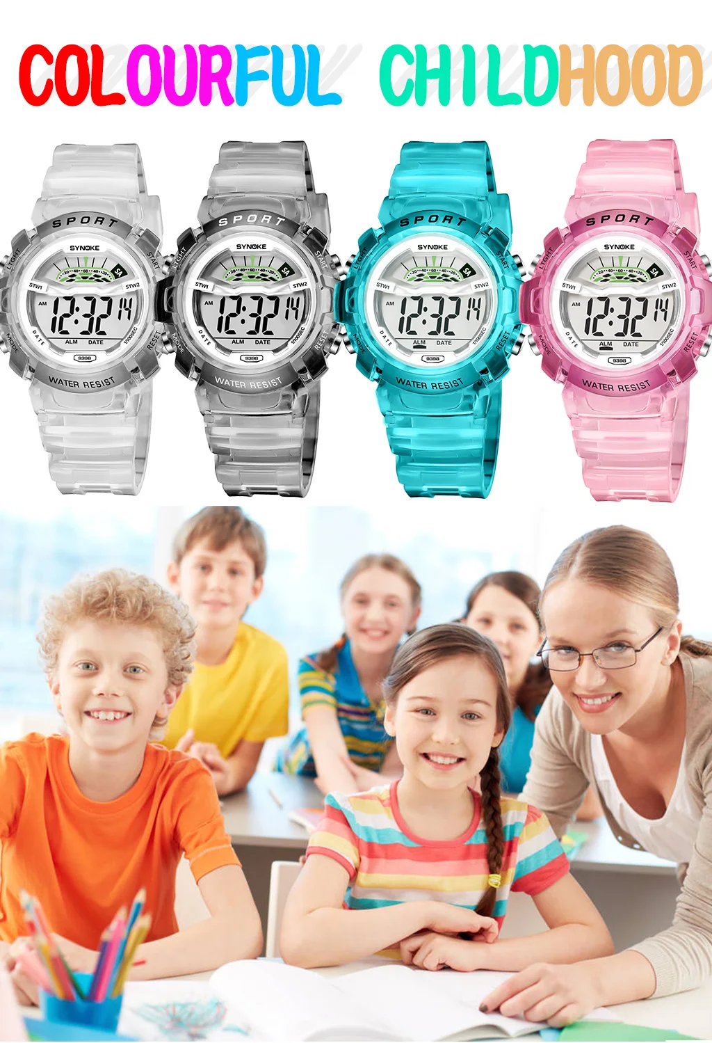 Большие/маленькие детские часы розовые цифровые для мальчиков и девочек