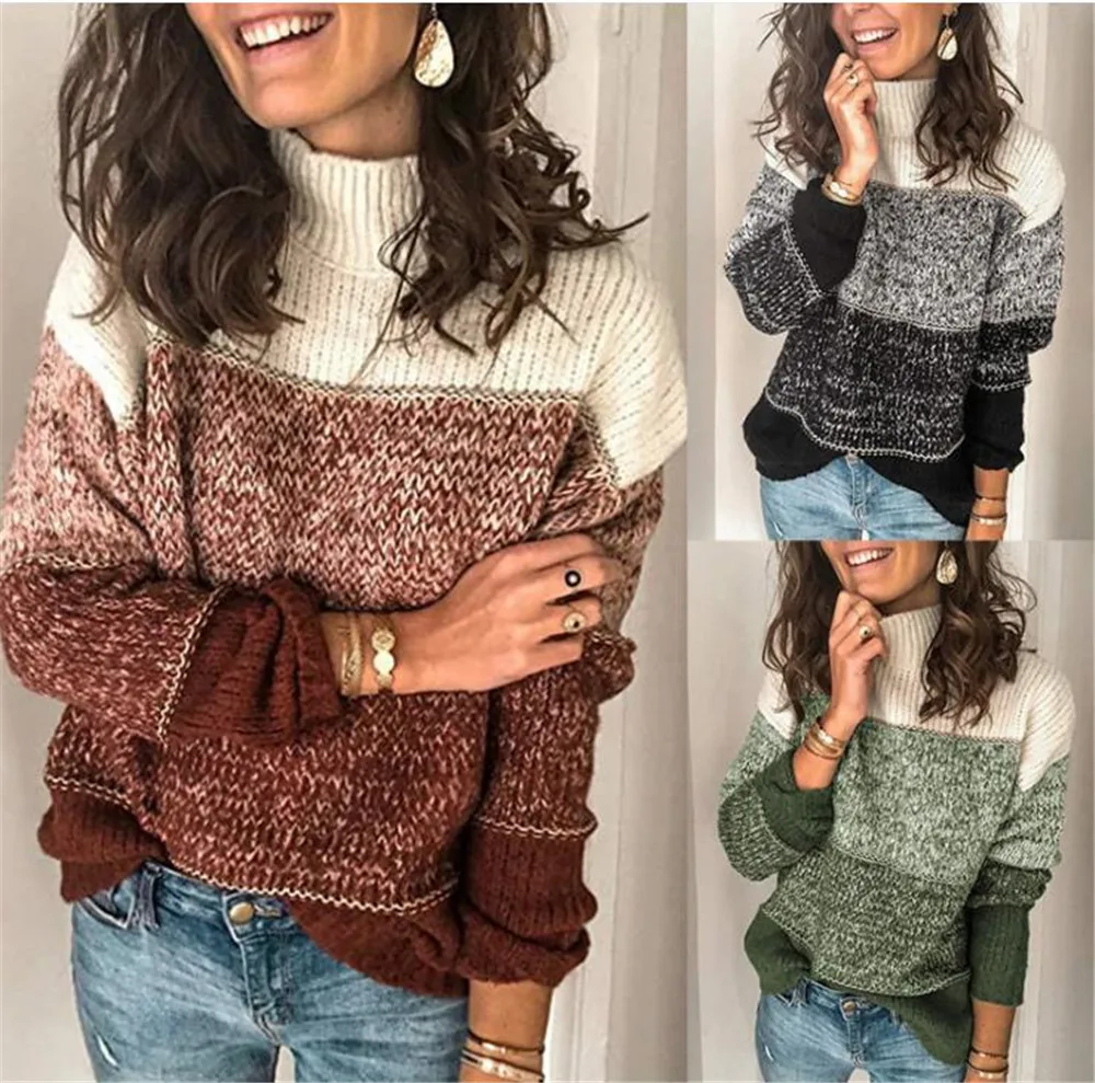 Loose Sweater Women Contrast Colot Panelled Half Turtleneck Knitted Tops Casual Thicken Autumn Winter Striped Sweater
Loose Sweater Women Contrast Colot Panelled Half Turtleneck Knitted Tops Casual Thicken Autumn Winter Striped Sweater