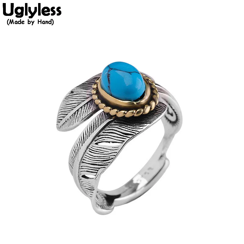 Uglyless Vintage Indian Stylish Feather Open Rings Women Bohemia Turquoise Adjustable Rings Solid 925 Silver Fine Jewelry R1042
Uglyless Vintage Indian Stylish Feather Open Rings Women Bohemia Turquoise Adjustable Rings Solid 925 Silver Fine Jewelry R1042