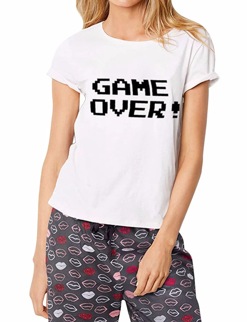 

Женская футболка с надписью «Game Over Summer», базовая футболка с коротким рукавом, модные футболки со слоганом, милые художественные футболки для вечеринки в уличном стиле