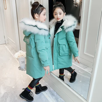 

2019 New Style Girls Winter Jacket Warm Coat Thick Parkas Children's Winter Clothing Kids Big Fur Hood Outerwear for 4-14years