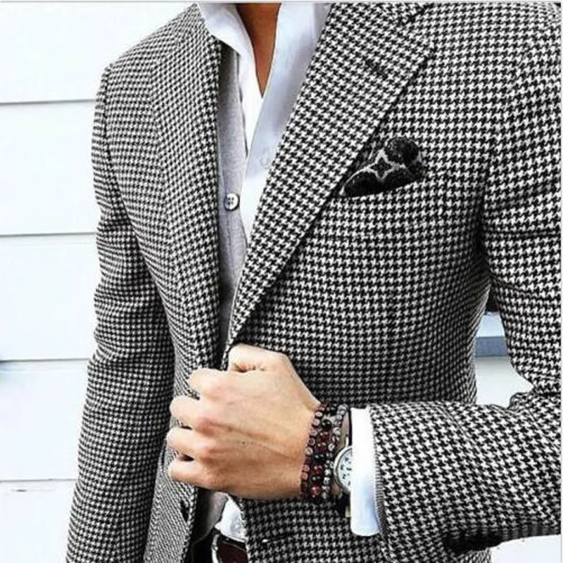 Tailor Made Houndstooth Mens Suits for Fall Wedding Prom Stage Classic 2 Piece Man Set Jacket with Black Pants Groom Tuxedos
Tailor Made Houndstooth Mens Suits for Fall Wedding Prom Stage Classic 2 Piece Man Set Jacket with Black Pants Groom Tuxedos