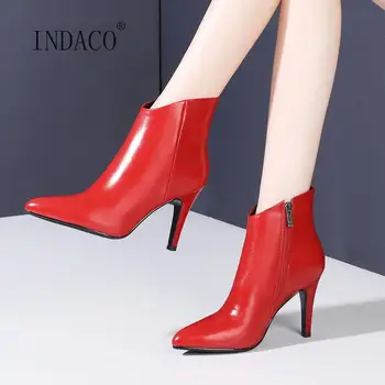 Leather Boots Women 2020 New Pointed Toe Ankle Boots Side Zip High Heels Boots Luxury Red Wedding Shoes Thin Heel 9cm
Leather Boots Women 2020 New Pointed Toe Ankle Boots Side Zip High Heels Boots Luxury Red Wedding Shoes Thin Heel 9cm