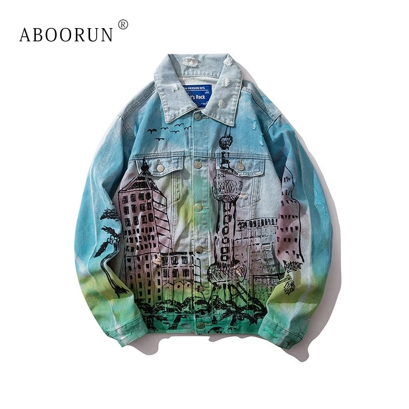 ABOORUN Tie Dye Ripped Denim Jackets Men's Oversize Tower Printed Gradient Jeans Coat Hip Hop Brand Jackets Streetwear
ABOORUN Tie Dye Ripped Denim Jackets Men's Oversize Tower Printed Gradient Jeans Coat Hip Hop Brand Jackets Streetwear