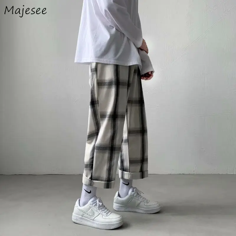 Men Casual Pants Retro Plaid Wide Leg Loose Elastic Waist Ankle Length Straight Korean Style Male Ins Chic All-match Streetwear
Men Casual Pants Retro Plaid Wide Leg Loose Elastic Waist Ankle Length Straight Korean Style Male Ins Chic All-match Streetwear