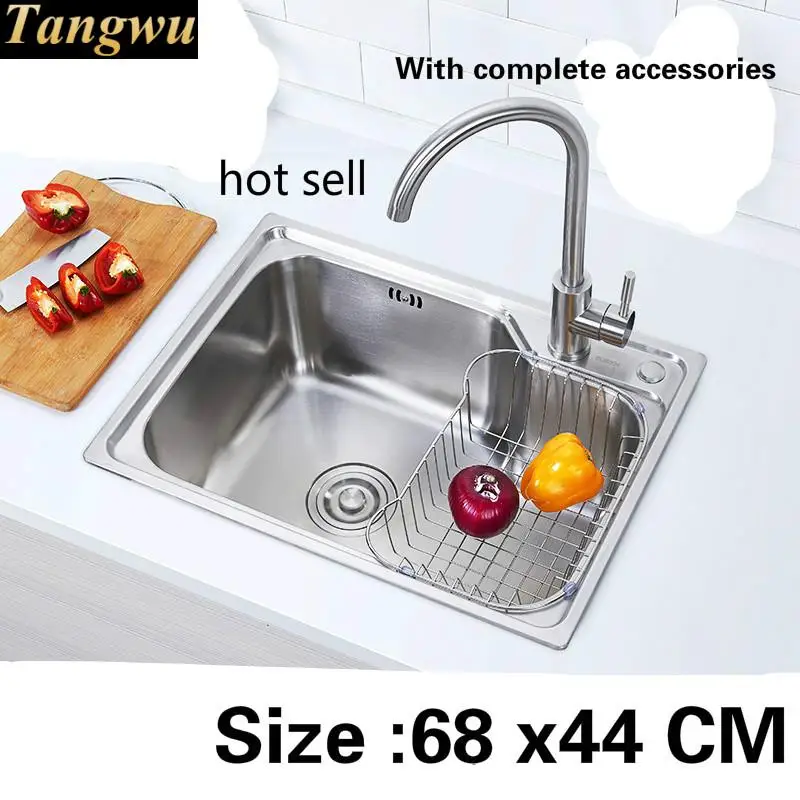 

Free shipping Food grade 304 stainless steel kitchen sink 0.7 mm ordinary single slot washing bowl hot sell 68 x44 CM