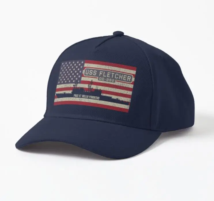 

USS Fletcher DD-992 Spruance Class Destroyer Ship Vintage USA American Flag Gift Cap