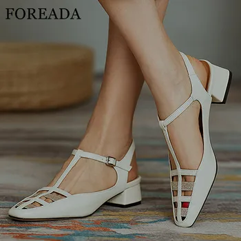 FOREADA Natural Genuine Leather Slingbacks Shoes T-tied High Heels Buckle Chunky Heel Footwear Square Toe Female Pumps White 40
FOREADA Natural Genuine Leather Slingbacks Shoes T-tied High Heels Buckle Chunky Heel Footwear Square Toe Female Pumps White 40