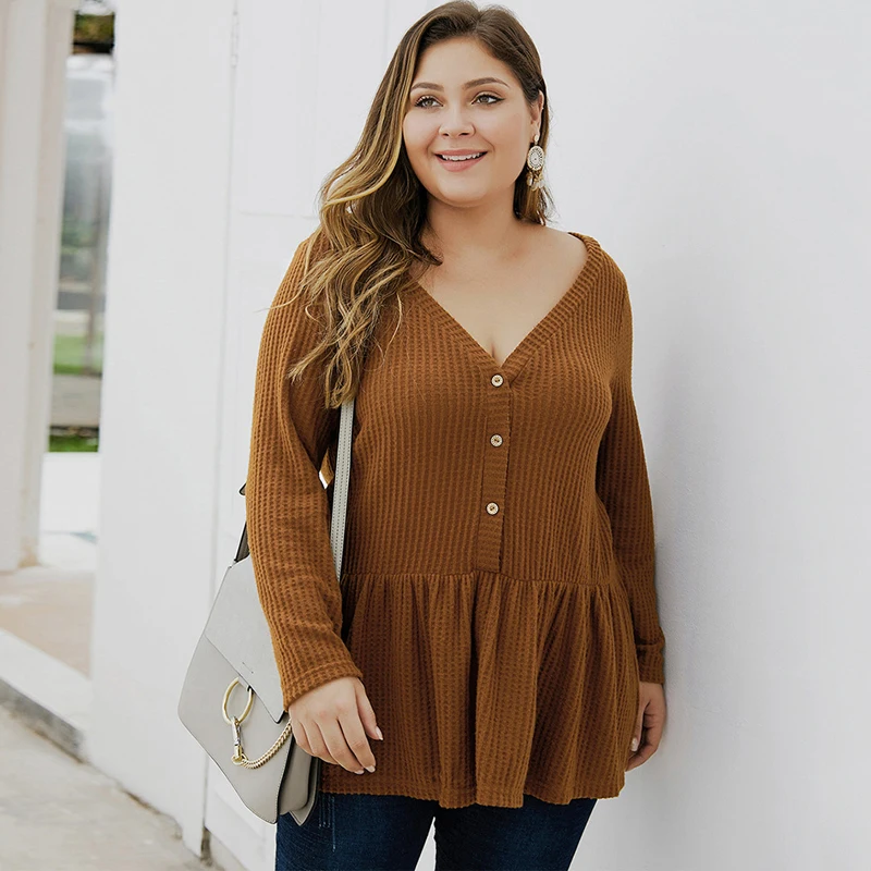 Laughido Plus Size Ruffles Button T Shirts Women Solid Loose Casual Tops Female Fall Fashion V Neck Knitted Tee Shirts Woman
Laughido Plus Size Ruffles Button T Shirts Women Solid Loose Casual Tops Female Fall Fashion V Neck Knitted Tee Shirts Woman