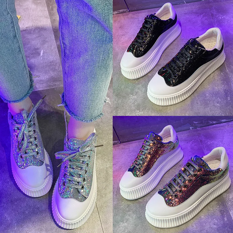 2019 Spring New Style Korean-style White Shoes Women's Solid Color Sequin Platform Heel Thick Bottomed WOMEN'S Shoes Lace-up Stu
2019 Spring New Style Korean-style White Shoes Women's Solid Color Sequin Platform Heel Thick Bottomed WOMEN'S Shoes Lace-up Stu