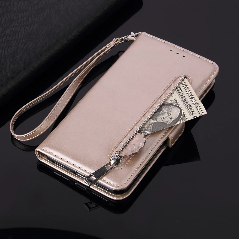 Zipper For iPhone 11 12 Pro 6 6S 7 8 Plus X XR XS Max SE Case Wallet Leather Flip Stand Fashion Case Cover Mobile Phone Bag