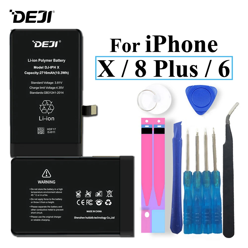 Deji Аккумулятор для Apple iPhone X 8 Plus 6 8P iPhoneX iPhone6 iPhone8P 2200mAh 3060mAh сменный литий полимерный