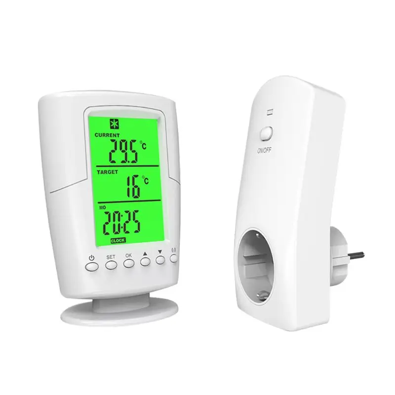 Wireless Programmable Thermostat Socket Controller Heating & Cooling function With Remote Control + LCD Backlight EU plug 425D
Wireless Programmable Thermostat Socket Controller Heating & Cooling function With Remote Control + LCD Backlight EU plug 425D