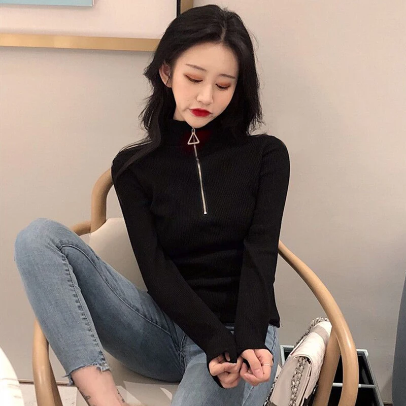 Lucyever Fashion Slim Elasticity Knitted Sweater Women Turtleneck Zipper Long Sleeve Black Sweater Woman Winter Solid Pull Femme
Lucyever Fashion Slim Elasticity Knitted Sweater Women Turtleneck Zipper Long Sleeve Black Sweater Woman Winter Solid Pull Femme