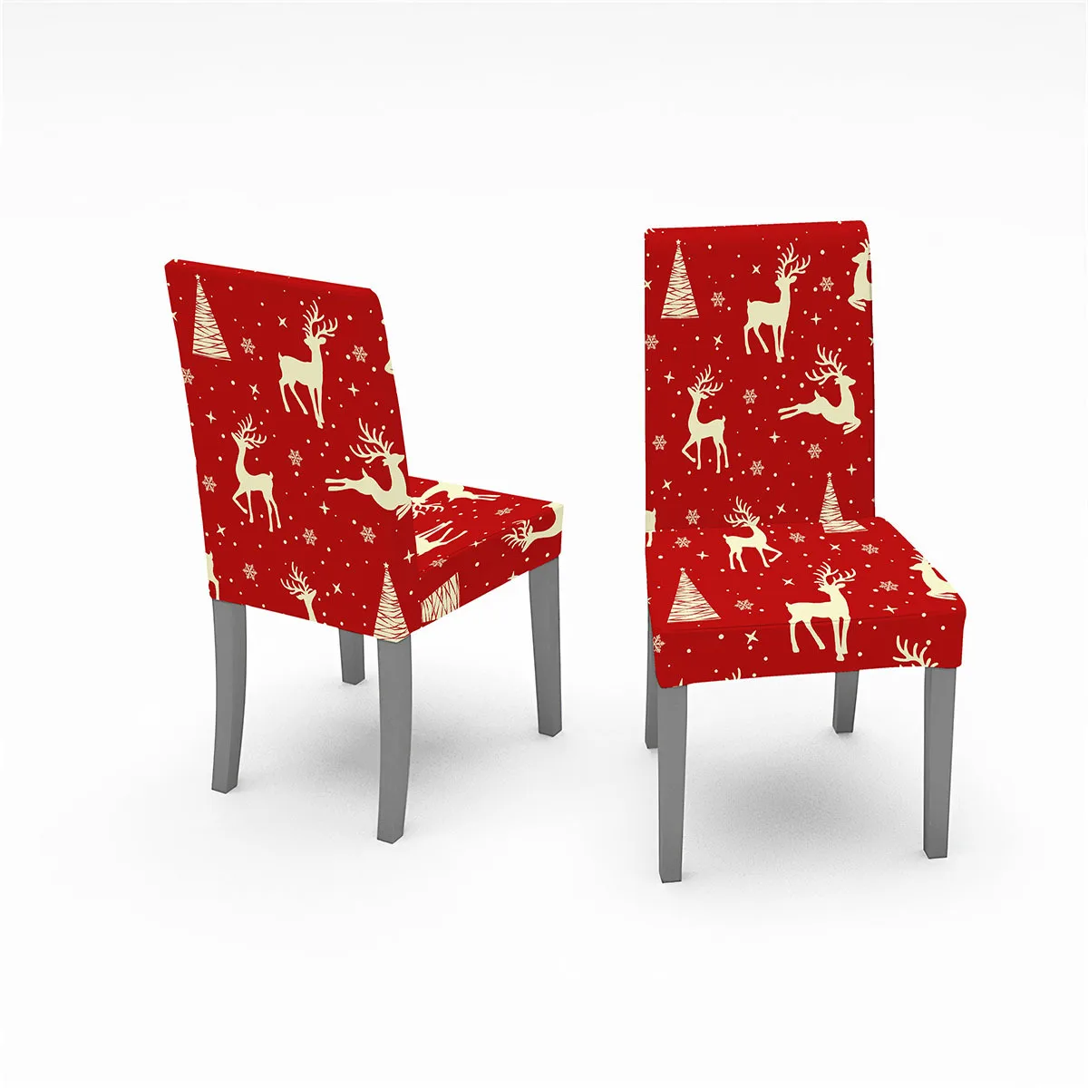 Housse de chaise de salle à manger, couvre-siège de cuisine amovible, élastique, extensible, motif de cerf et d'arbre imprimé, de noël, 4/6 pièces Housse de chaise de salle à manger, couvre-siège de cuisine amovible, élastique, extensible, motif de cerf et d'arbre imprimé, de noël, 4/6 pièces