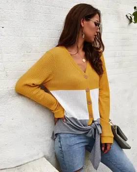 Original Design Long Sleeve Knit Sweater Explosion Style 2020 Autumn/Winter New Product V-Neck Stitching Top
Original Design Long Sleeve Knit Sweater Explosion Style 2020 Autumn/Winter New Product V-Neck Stitching Top