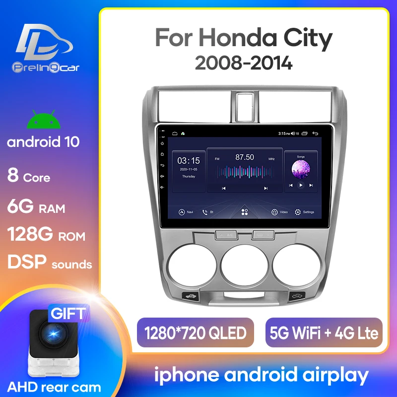 Prelingcar Android 10 0 для Honda CITY 2008 -2014 автомобильное радио мультимедийный видеоплеер