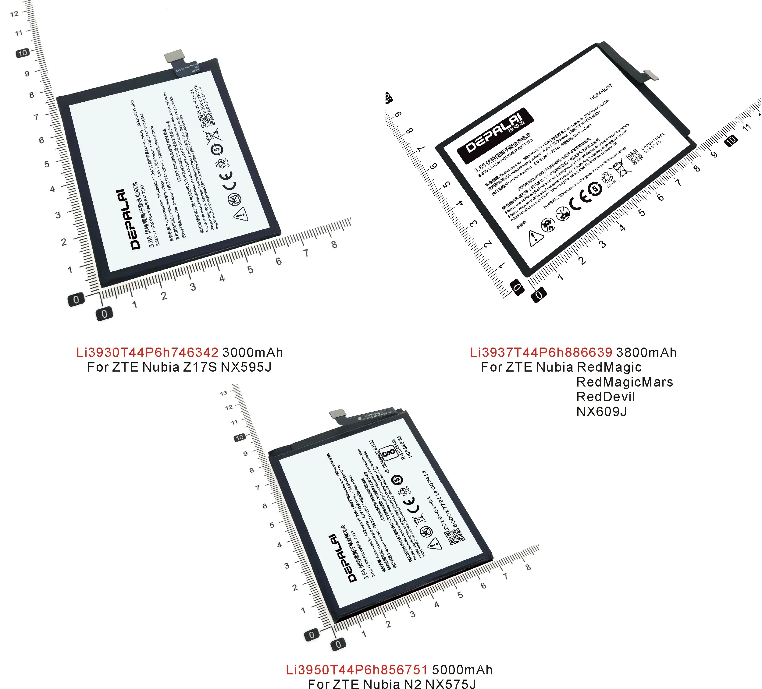 

Battery for ZTE Nubia Z17S NX595J RedMagicMars RedDevil N2 NX575J, Li3930T44P6h746342, Li3937T44P6h886639, Li3950T44P6h856751