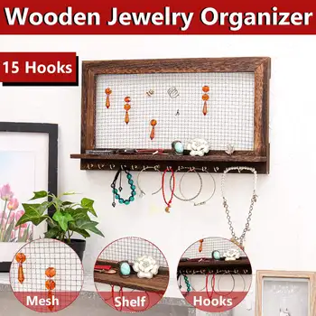 Rustic Jewelry Organizer Wooden Brown Wall Mounted Storage Holder Display For Earrings Necklace 15 Hooks Jewelry Stand Rack
Rustic Jewelry Organizer Wooden Brown Wall Mounted Storage Holder Display For Earrings Necklace 15 Hooks Jewelry Stand Rack